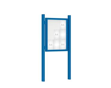 Schaukasten 1000 mit Quatro-Pfosten Farbe:RAL 5010|Abmessungen:9 A4 - B 750 x H 1000 mm - Flügeltür|Pfosten:Pfosten-Set zum Einbetonieren - Ohne Titelleiste