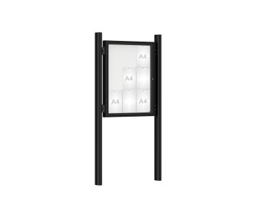Schaukasten 1000 mit Quatro-Pfosten Farbe:RAL 9005|Abmessungen:9 A4 - B 750 x H 1000 mm - Flügeltür|Pfosten:Pfosten-Set zum Einbetonieren - Ohne Titelleiste