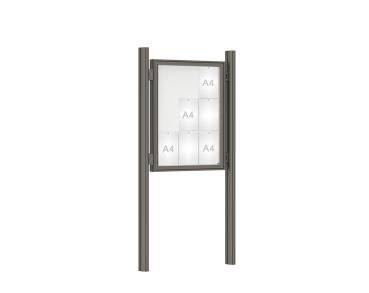 Schaukasten 1000 mit Quatro-Pfosten Farbe:Procity grau|Abmessungen:9 A4 - B 750 x H 1000 mm - Flügeltür|Pfosten:Pfosten-Set zum Einbetonieren - Ohne Titelleiste