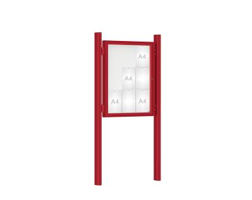 Schaukasten 1000 mit Quatro-Pfosten Farbe:RAL 3004|Abmessungen:9 A4 - B 750 x H 1000 mm - Flügeltür|Pfosten:Mittelpfosten zum Einbetonieren - Ohne Titelleiste
