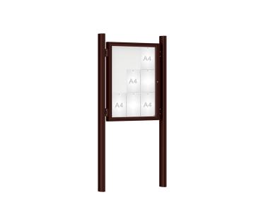 Schaukasten 1000 mit Quatro-Pfosten Farbe:RAL 8017|Abmessungen:9 A4 - B 750 x H 1000 mm - Flügeltür|Pfosten:Mittelpfosten zum Einbetonieren - Ohne Titelleiste