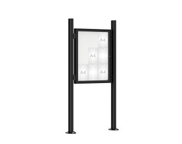 Schaukasten 1000 mit Quatro-Pfosten Farbe:RAL 9005|Abmessungen:9 A4 - B 750 x H 1000 mm - Flügeltür|Pfosten:Mittelpfosten auf Bodenplatte - Ohne Titelleiste