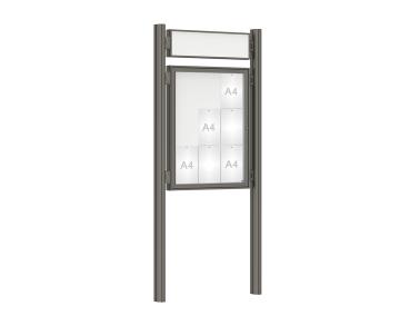 Schaukasten 1000 mit Quatro-Pfosten Farbe:Procity grau|Abmessungen:9 A4 - B 750 x H 1000 mm - Flügeltür|Pfosten:Pfosten-Set zum Einbetonieren - Mit Titelleiste