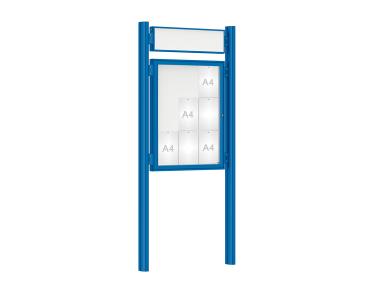 Schaukasten 1000 mit Quatro-Pfosten Farbe:RAL 5010|Abmessungen:9 A4 - B 750 x H 1000 mm - Flügeltür|Pfosten:Mittelpfosten zum Einbetonieren - Mit Titelleiste