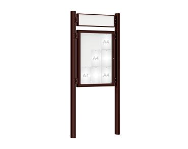 Schaukasten 1000 mit Quatro-Pfosten Farbe:RAL 8017|Abmessungen:9 A4 - B 750 x H 1000 mm - Flügeltür|Pfosten:Mittelpfosten zum Einbetonieren - Mit Titelleiste