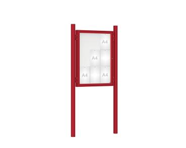 Schaukasten 1000 mit Pfosten Ø 76 mm Farbe:RAL 3004|Abmessungen:9 A4 - B 750 x H 1000 mm - Flügeltür|Pfosten:Pfosten-Set zum Einbetonieren - Ohne Titelleiste