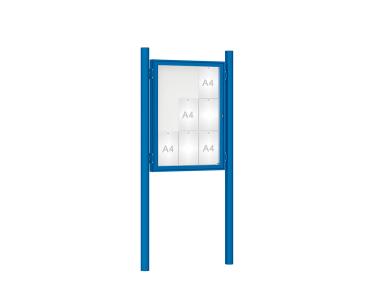 Schaukasten 1000 mit Pfosten Ø 76 mm Farbe:RAL 5010|Abmessungen:9 A4 - B 750 x H 1000 mm - Flügeltür|Pfosten:Pfosten-Set zum Einbetonieren - Ohne Titelleiste