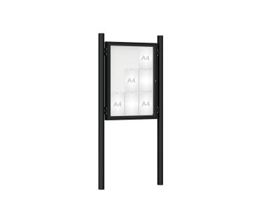 Schaukasten 1000 mit Pfosten Ø 76 mm Farbe:RAL 9005|Abmessungen:9 A4 - B 750 x H 1000 mm - Flügeltür|Pfosten:Pfosten-Set zum Einbetonieren - Ohne Titelleiste