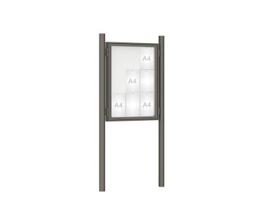 Schaukasten 1000 mit Pfosten Ø 76 mm Farbe:Procity grau|Abmessungen:9 A4 - B 750 x H 1000 mm - Flügeltür|Pfosten:Pfosten-Set zum Einbetonieren - Ohne Titelleiste