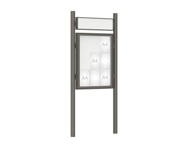 Schaukasten 1000 mit Pfosten Ø 76 mm Farbe:Procity grau|Abmessungen:9 A4 - B 750 x H 1000 mm - Flügeltür|Pfosten:Pfosten-Set zum Einbetonieren - Mit Titelleiste