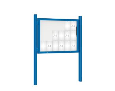 Schaukasten 1000 mit Quatro-Pfosten Farbe:RAL 5010|Abmessungen:18 A4 - B 1350 x H 1000 mm - Klapptür|Pfosten:Pfosten-Set zum Einbetonieren - Ohne Titelleiste