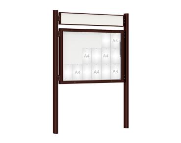 Schaukasten 1000 mit Quatro-Pfosten Farbe:RAL 8017|Abmessungen:18 A4 - B 1350 x H 1000 mm - Klapptür|Pfosten:Mittelpfosten zum Einbetonieren - Mit Titelleiste