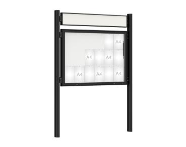 Schaukasten 1000 mit Quatro-Pfosten Farbe:RAL 9005|Abmessungen:18 A4 - B 1350 x H 1000 mm - Klapptür|Pfosten:Mittelpfosten zum Einbetonieren - Mit Titelleiste