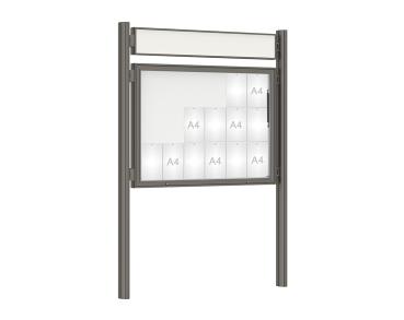 Schaukasten 1000 mit Quatro-Pfosten Farbe:Procity grau|Abmessungen:18 A4 - B 1350 x H 1000 mm - Klapptür|Pfosten:Mittelpfosten zum Einbetonieren - Mit Titelleiste