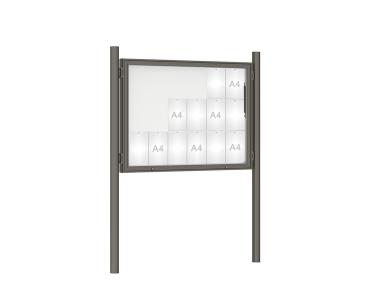 Schaukasten 1000 mit Pfosten Ø 76 mm Farbe:Procity grau|Abmessungen:18 A4 - B 1350 x H 1000 mm - Klapptür|Pfosten:Pfosten-Set zum Einbetonieren - Ohne Titelleiste