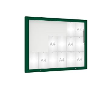 Schaukasten 1000 Farbe:RAL 6005|Verglasung:Plexichocs|Abmessungen:18 A4 - B 1350 x H 1000 mm