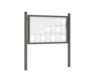 Schaukasten 1000 mit Quatro-Pfosten Farbe:Procity grau|Abmessungen:21 A4 - B 1600 x H 1000 mm - Klapptür|Pfosten:Pfosten-Set zum Einbetonieren - Ohne Titelleiste