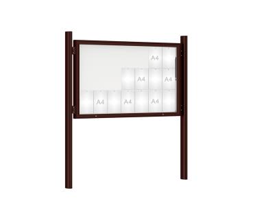 Schaukasten 1000 mit Quatro-Pfosten Farbe:RAL 8017|Abmessungen:21 A4 - B 1600 x H 1000 mm - Klapptür|Pfosten:Mittelpfosten zum Einbetonieren - Ohne Titelleiste