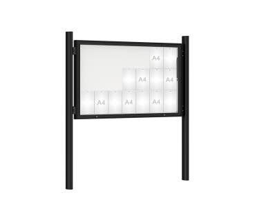 Schaukasten 1000 mit Quatro-Pfosten Farbe:RAL 9005|Abmessungen:21 A4 - B 1600 x H 1000 mm - Klapptür|Pfosten:Mittelpfosten zum Einbetonieren - Ohne Titelleiste