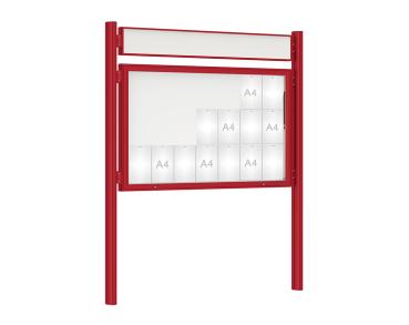 Schaukasten 1000 mit Quatro-Pfosten Farbe:RAL 3004|Abmessungen:21 A4 - B 1600 x H 1000 mm - Klapptür|Pfosten:Pfosten-Set zum Einbetonieren - Mit Titelleiste