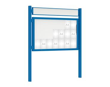 Schaukasten 1000 mit Quatro-Pfosten Farbe:RAL 5010|Abmessungen:21 A4 - B 1600 x H 1000 mm - Klapptür|Pfosten:Pfosten-Set zum Einbetonieren - Mit Titelleiste