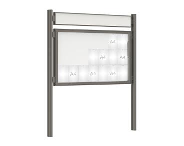 Schaukasten 1000 mit Quatro-Pfosten Farbe:Procity grau|Abmessungen:21 A4 - B 1600 x H 1000 mm - Klapptür|Pfosten:Pfosten-Set zum Einbetonieren - Mit Titelleiste
