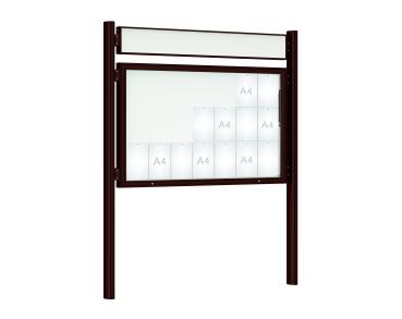 Schaukasten 1000 mit Quatro-Pfosten Farbe:RAL 8017|Abmessungen:21 A4 - B 1600 x H 1000 mm - Klapptür|Pfosten:Mittelpfosten zum Einbetonieren - Mit Titelleiste