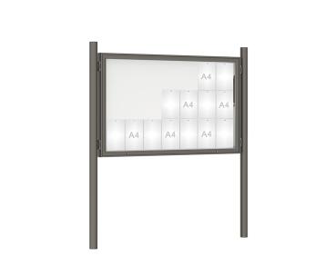 Schaukasten 1000 mit Pfosten Ø 76 mm Farbe:Procity grau|Abmessungen:21 A4 - B 1600 x H 1000 mm - Klapptür|Pfosten:Pfosten-Set zum Einbetonieren - Ohne Titelleiste