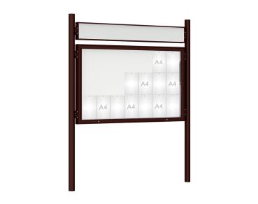 Schaukasten 1000 mit Pfosten Ø 76 mm Farbe:RAL 8017|Abmessungen:21 A4 - B 1600 x H 1000 mm - Klapptür|Pfosten:Pfosten-Set zum Einbetonieren - Mit Titelleiste