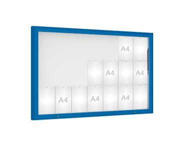 Schaukasten 1000 Farbe:RAL 5010|Verglasung:Plexichocs|Abmessungen:21 A4 - B 1600 x H 1000 mm