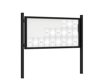 Schaukasten 1000 mit Quatro-Pfosten Farbe:RAL 9005|Abmessungen:27 A4 - B 2010 x H 1000 mm - Klapptür|Pfosten:Pfosten-Set zum Einbetonieren - Ohne Titelleiste