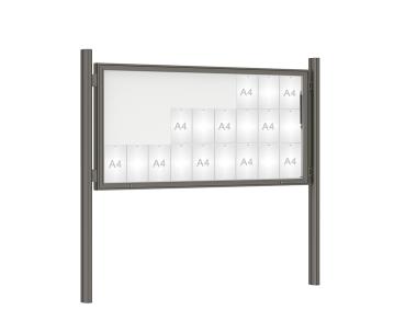 Schaukasten 1000 mit Quatro-Pfosten Farbe:Procity grau|Abmessungen:27 A4 - B 2010 x H 1000 mm - Klapptür|Pfosten:Pfosten-Set zum Einbetonieren - Ohne Titelleiste