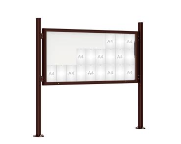 Schaukasten 1000 mit Quatro-Pfosten Farbe:RAL 8017|Abmessungen:27 A4 - B 2010 x H 1000 mm - Klapptür|Pfosten:Pfosten-Set auf Bodenplatten - Ohne Titelleiste