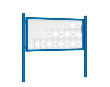 Schaukasten 1000 mit Quatro-Pfosten Farbe:RAL 5010|Abmessungen:27 A4 - B 2010 x H 1000 mm - Klapptür|Pfosten:Mittelpfosten zum Einbetonieren - Ohne Titelleiste