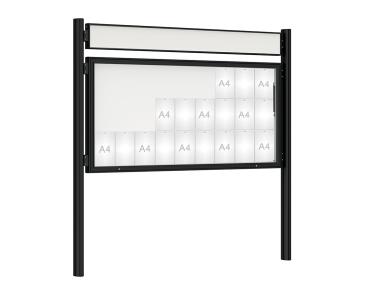 Schaukasten 1000 mit Quatro-Pfosten Farbe:RAL 9005|Abmessungen:27 A4 - B 2010 x H 1000 mm - Klapptür|Pfosten:Pfosten-Set zum Einbetonieren - Mit Titelleiste