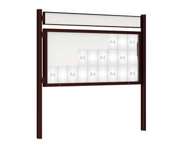 Schaukasten 1000 mit Quatro-Pfosten Farbe:RAL 8017|Abmessungen:27 A4 - B 2010 x H 1000 mm - Klapptür|Pfosten:Mittelpfosten zum Einbetonieren - Mit Titelleiste