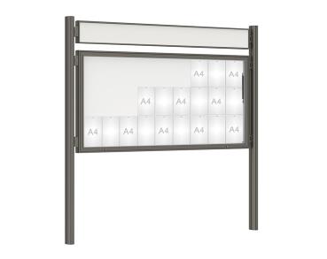 Schaukasten 1000 mit Quatro-Pfosten Farbe:Procity grau|Abmessungen:27 A4 - B 2010 x H 1000 mm - Klapptür|Pfosten:Mittelpfosten zum Einbetonieren - Mit Titelleiste