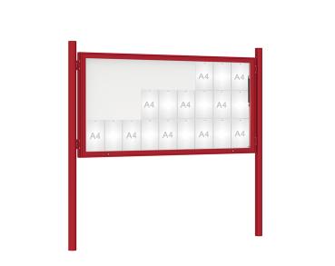 Schaukasten 1000 mit Pfosten Ø 76 mm Farbe:RAL 3004|Abmessungen:27 A4 - B 2010 x H 1000 mm - Klapptür|Pfosten:Pfosten-Set zum Einbetonieren - Ohne Titelleiste
