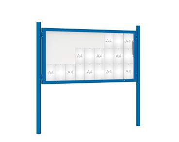 Schaukasten 1000 mit Pfosten Ø 76 mm Farbe:RAL 5010|Abmessungen:27 A4 - B 2010 x H 1000 mm - Klapptür|Pfosten:Pfosten-Set zum Einbetonieren - Ohne Titelleiste