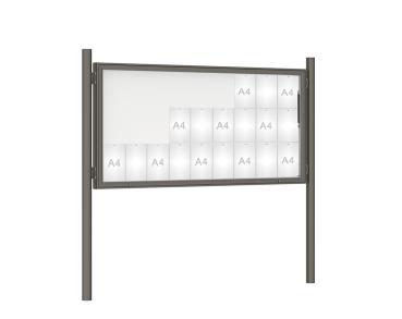 Schaukasten 1000 mit Pfosten Ø 76 mm Farbe:Procity grau|Abmessungen:27 A4 - B 2010 x H 1000 mm - Klapptür|Pfosten:Pfosten-Set zum Einbetonieren - Ohne Titelleiste