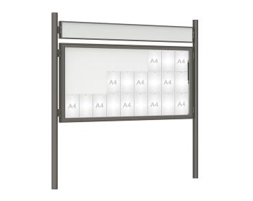 Schaukasten 1000 mit Pfosten Ø 76 mm Farbe:Procity grau|Abmessungen:27 A4 - B 2010 x H 1000 mm - Klapptür|Pfosten:Pfosten-Set zum Einbetonieren - Mit Titelleiste
