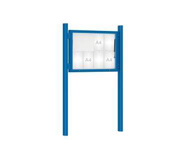 Schaukasten 1000 mit Quatro-Pfosten Farbe:RAL 5010|Abmessungen:8 A4 - B 1000 x H 750 mm - Klapptür|Pfosten:Pfosten-Set zum Einbetonieren - Ohne Titelleiste