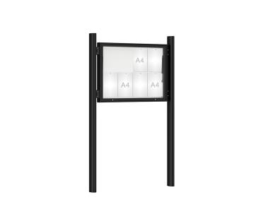 Schaukasten 1000 mit Quatro-Pfosten Farbe:RAL 9005|Abmessungen:8 A4 - B 1000 x H 750 mm - Klapptür|Pfosten:Pfosten-Set zum Einbetonieren - Ohne Titelleiste