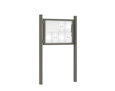 Schaukasten 1000 mit Quatro-Pfosten Farbe:Procity grau|Abmessungen:8 A4 - B 1000 x H 750 mm - Klapptür|Pfosten:Pfosten-Set zum Einbetonieren - Ohne Titelleiste