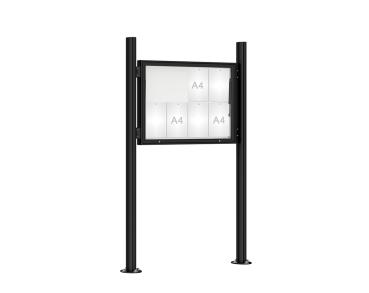 Schaukasten 1000 mit Quatro-Pfosten Farbe:RAL 9005|Abmessungen:8 A4 - B 1000 x H 750 mm - Klapptür|Pfosten:Pfosten-Set auf Bodenplatten - Ohne Titelleiste
