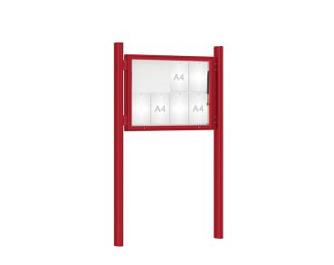 Schaukasten 1000 mit Quatro-Pfosten Farbe:RAL 3004|Abmessungen:8 A4 - B 1000 x H 750 mm - Klapptür|Pfosten:Mittelpfosten zum Einbetonieren - Ohne Titelleiste
