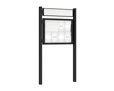 Schaukasten 1000 mit Quatro-Pfosten Farbe:RAL 9005|Abmessungen:8 A4 - B 1000 x H 750 mm - Klapptür|Pfosten:Mittelpfosten zum Einbetonieren - Mit Titelleiste