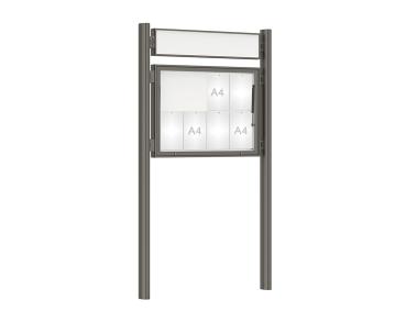Schaukasten 1000 mit Quatro-Pfosten Farbe:Procity grau|Abmessungen:8 A4 - B 1000 x H 750 mm - Klapptür|Pfosten:Mittelpfosten zum Einbetonieren - Mit Titelleiste