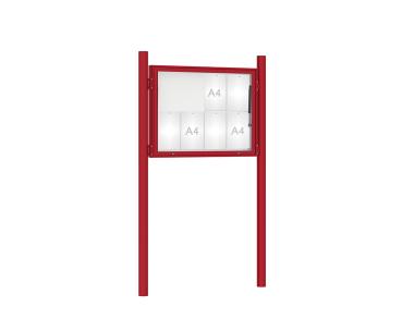Schaukasten 1000 mit Pfosten Ø 76 mm Farbe:RAL 3004|Abmessungen:8 A4 - B 1000 x H 750 mm - Klapptür|Pfosten:Pfosten-Set zum Einbetonieren - Ohne Titelleiste