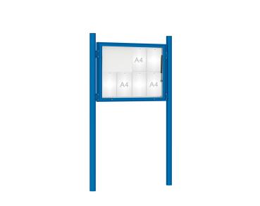 Schaukasten 1000 mit Pfosten Ø 76 mm Farbe:RAL 5010|Abmessungen:8 A4 - B 1000 x H 750 mm - Klapptür|Pfosten:Pfosten-Set zum Einbetonieren - Ohne Titelleiste